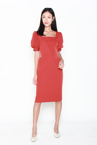 Adrienne Puff Sleeve Dress in Red