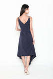 Jeraldine Waterfall Hem Dress in Navy