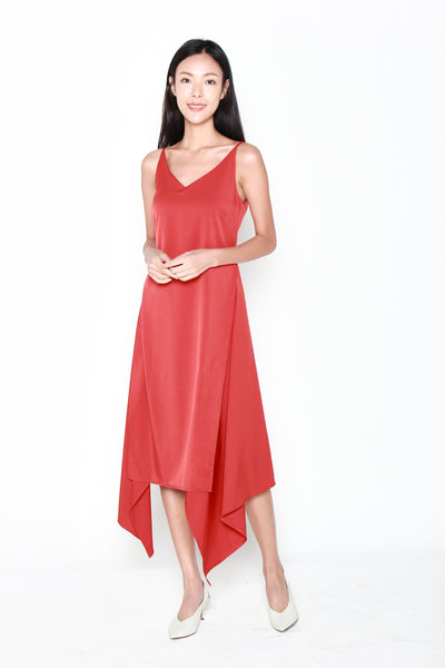 Jeraldine Waterfall Hem Dress in Rose