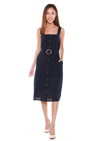 Charlene Button Down Trapeze Dress in Navy