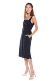 Charlene Button Down Trapeze Dress in Navy