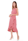 Helen Waterfall Ruffles Dress in Salmon
