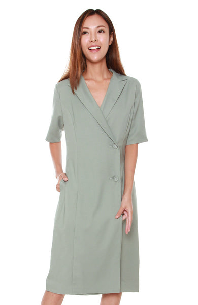 Olivia Lapel Collar Dress in Mint