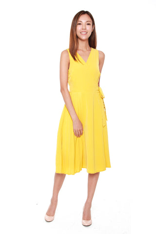 Janice Pleated Wrap Dress in Sunshine