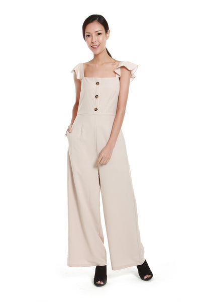 Rebecca Button Jumpsuit in Cream