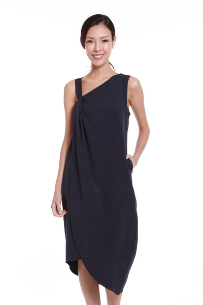 Liv Toga Dress in Navy