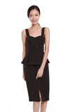 Jessica Center Slit Peplum Dress in Black
