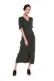 Delilah Asymmetrical Button Down Dress in Forest