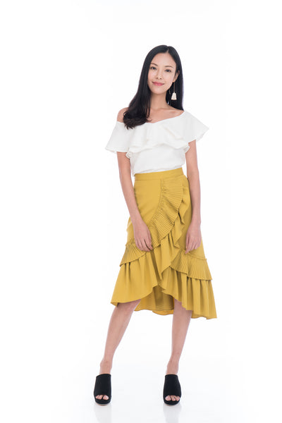 【as\"on】MOA FRILL SKIRT Women's Stretch Twill Ruffle Mini Skirt Cotton Spandex