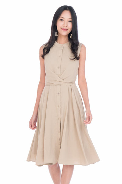 Lillie Mandarin Collar Button Skater in Sand