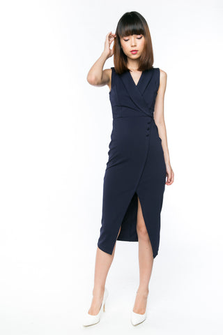 Ally Tux Button Midi in Navy