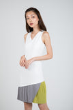 Quin Tri Colour Block Pleated Dress in Cream