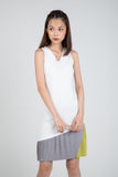 Quin Tri Colour Block Pleated Dress in Cream