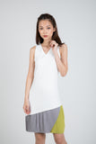 Quin Tri Colour Block Pleated Dress in Cream