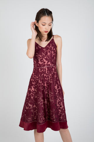 Cher Organza Lace Satin Skater in Wine