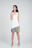 Quin Tri Colour Block Pleated Dress in Cream