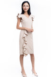 Loise Pleated Ruffle Midi Dress in Cream