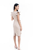 Loise Pleated Ruffle Midi Dress in Cream