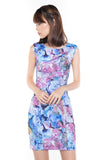 Sally Digital Print Cap-Sleeved Dress In Blue - Mint Ooak - Dress - 4