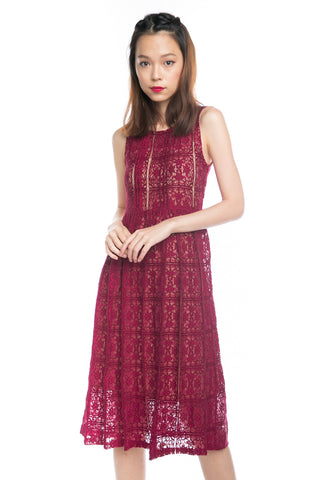 Christina Crochet Lace Midi in Wine