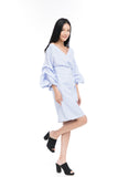 Peyton Bubble Sleeved Wrap Dress in Stripes