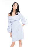 Peyton Bubble Sleeved Wrap Dress in Stripes