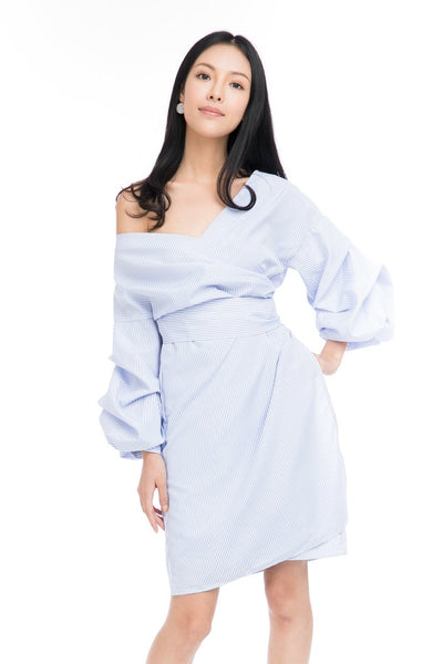 Peyton Bubble Sleeved Wrap Dress in Stripes