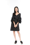 Peyton Bubble Sleeved Wrap Dress in Black