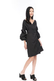 Peyton Bubble Sleeved Wrap Dress in Black