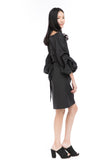 Peyton Bubble Sleeved Wrap Dress in Black
