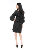 Peyton Bubble Sleeved Wrap Dress in Black