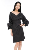Peyton Bubble Sleeved Wrap Dress in Black