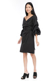 Peyton Bubble Sleeved Wrap Dress in Black