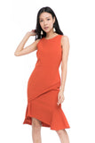 Julyne Tiered Fluted Hem Midi in Orange