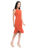Julyne Tiered Fluted Hem Midi in Orange