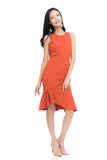 Julyne Tiered Fluted Hem Midi in Orange