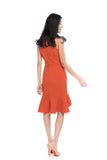 Julyne Tiered Fluted Hem Midi in Orange