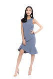 Julyne Tiered Fluted Hem Midi in Blue Grey