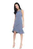 Julyne Tiered Fluted Hem Midi in Blue Grey