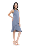 Julyne Tiered Fluted Hem Midi in Blue Grey