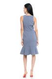 Julyne Tiered Fluted Hem Midi in Blue Grey