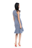 Julyne Tiered Fluted Hem Midi in Blue Grey