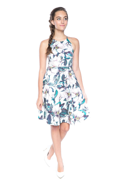 Lowry Cut-in Floral Skater Midi - Mint Ooak - Dress - 1