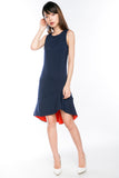 Fiona Dip Hem Colourblock Hem Midi in Navy