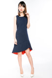 Fiona Dip Hem Colourblock Hem Midi in Navy