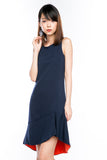 Fiona Dip Hem Colourblock Hem Midi in Navy