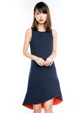 Fiona Dip Hem Colourblock Hem Midi in Navy