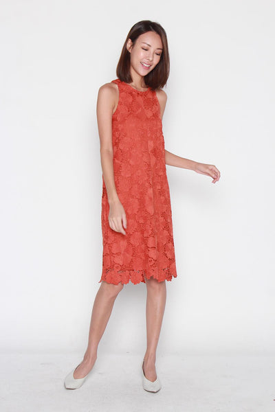 Nadia Crochet Dress in Dark Rust