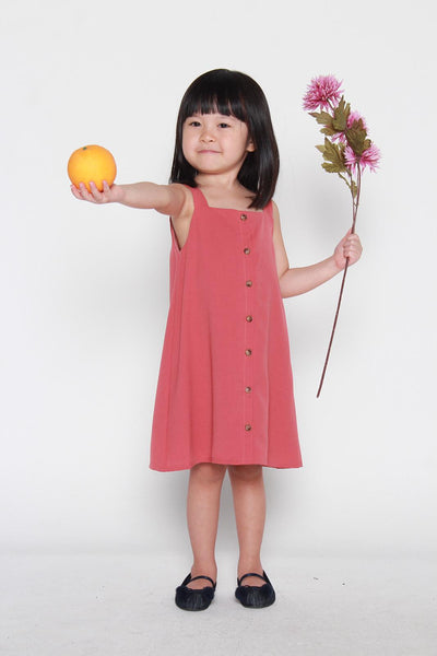 Mini Charlene Button Dress in Dark Salmon