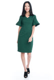 Taza Ruffle Sleeve Shift Dress in Green